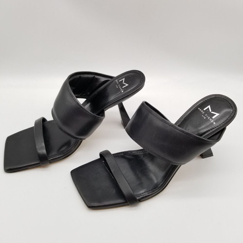 Marc Fisher Women Heeled Slide Sandals Size 8 Black Deann Leather